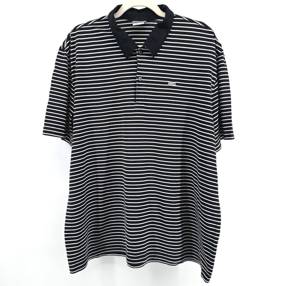 Lacoste Polo Shirt Men 8 Black White Striped Short Sleeve Preppy Luxury Golf Top
